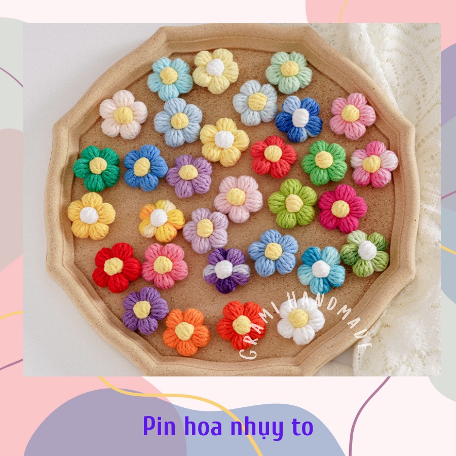 Ghim cài áo, cài túi xách, balo hình bông hoa handmade size 4cm