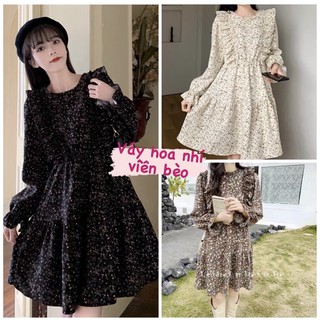 Đầm hoa nhí bèo vai Vintage - Váy hoa nhí Quảng châu