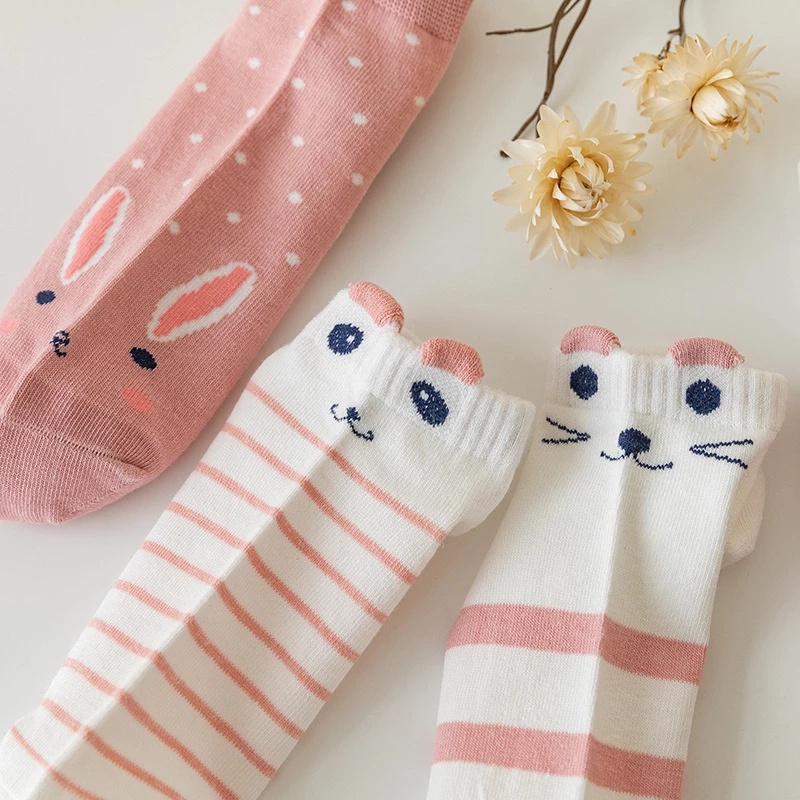 [Màu Sắc Ngẫu Nhiên] Vớ Cotton Cao Cấp Thoáng Khí Thoải Mái Họa Tiết Mèo Hoạt Hình Harajuku Đáng Yêu Dành Cho Nữ