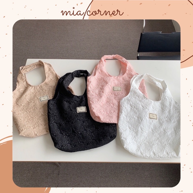 Túi Tote Vải Thêu Hoa Hồng Đeo Vai Hàn Quốc - MIA.CORNER