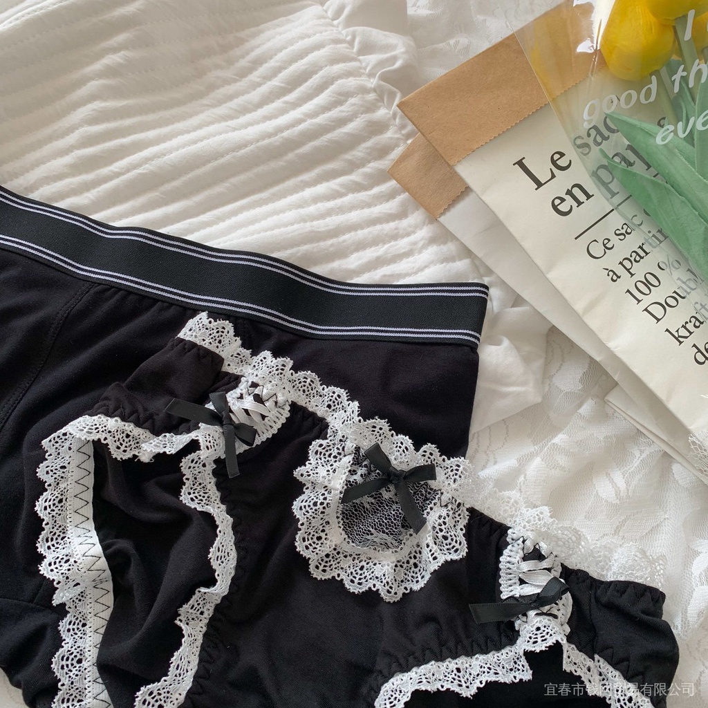 Quần lót cặp đôi lưng thấp mềm ruy băng trắng lưới rỗng mềm đáy cotton thiết kế thời trang cho nam nữ