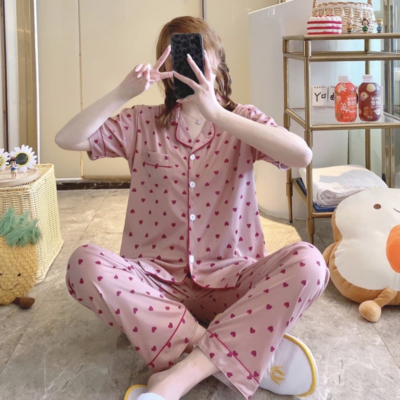 Bộ ngủ pijama nữ ngắn tay quần dài nhiều màu | BigBuy360 - bigbuy360.vn