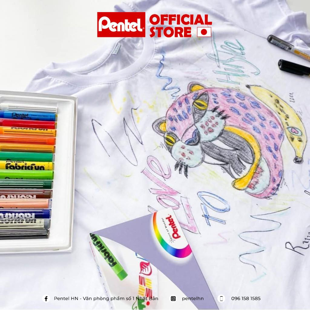 Bộ 15 Màu Sáp Vẽ Lên Vải Pentel PTS-15 | An Toàn Không Độc Hại | Pentel Arts Fabric Fun PTS15