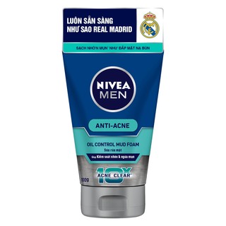 Sữa rửa mặt bùn khoáng mát lạnh NIVEA Men 10X Acne Clear Cooling Mud Face Wash 100g (Thái Lan)