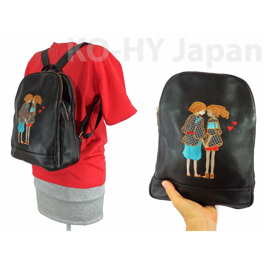 Ba lô thời trang nữ No brand Cowhide backpack-black