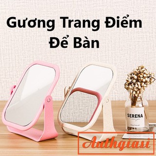 Gương Trang Điểm Để Bàn chữ nhật hình tròn siêu xinh và tiện dụng 360 độ có giá đỡ