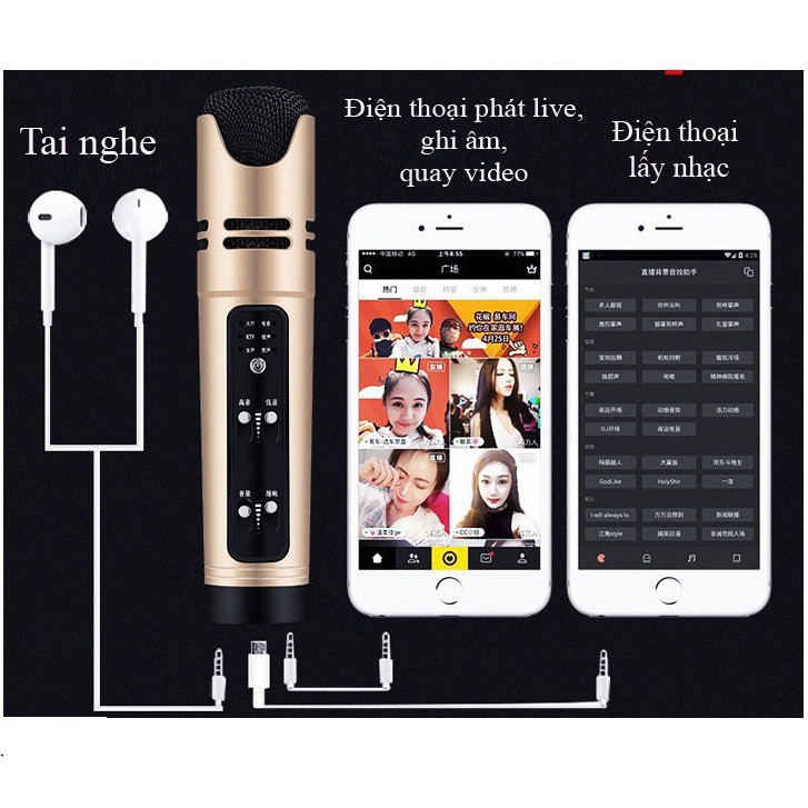 Micro C16 Tích Hợp Sound Card Chuyên Thu Âm, Live Stream, Karaoke Oline, Tặng Kèm Giá Đỡ Micro Để Bàn