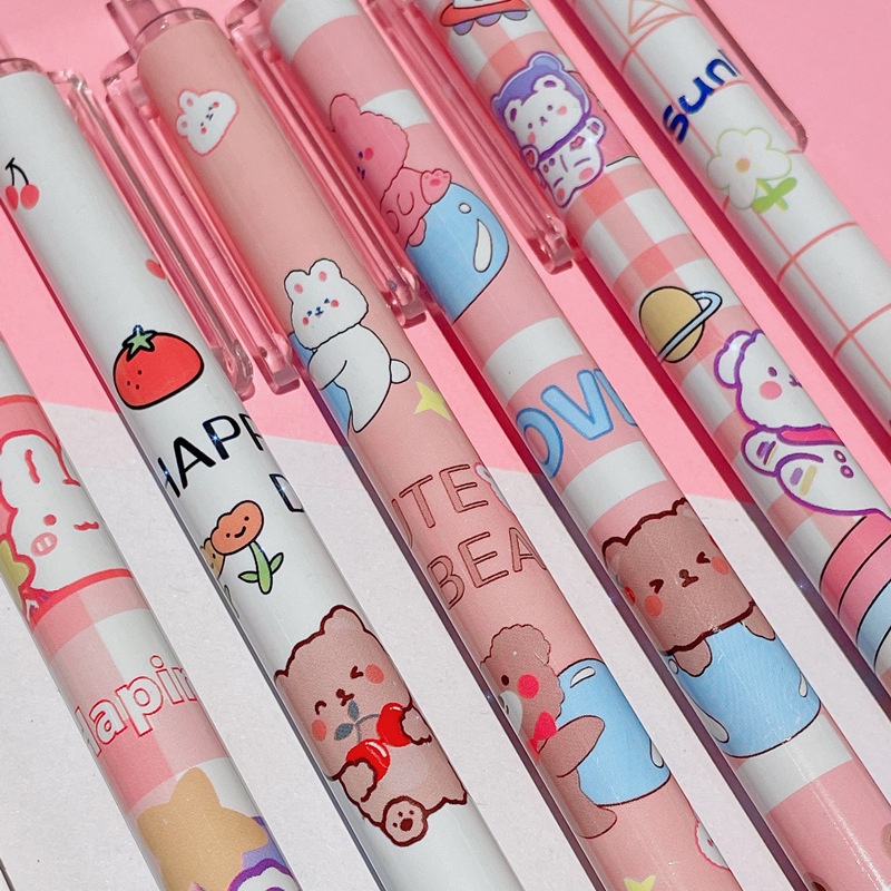 6 bút gel ngòi 0.5 carbon hình gấu dễ thương thời trang Hàn Quốc