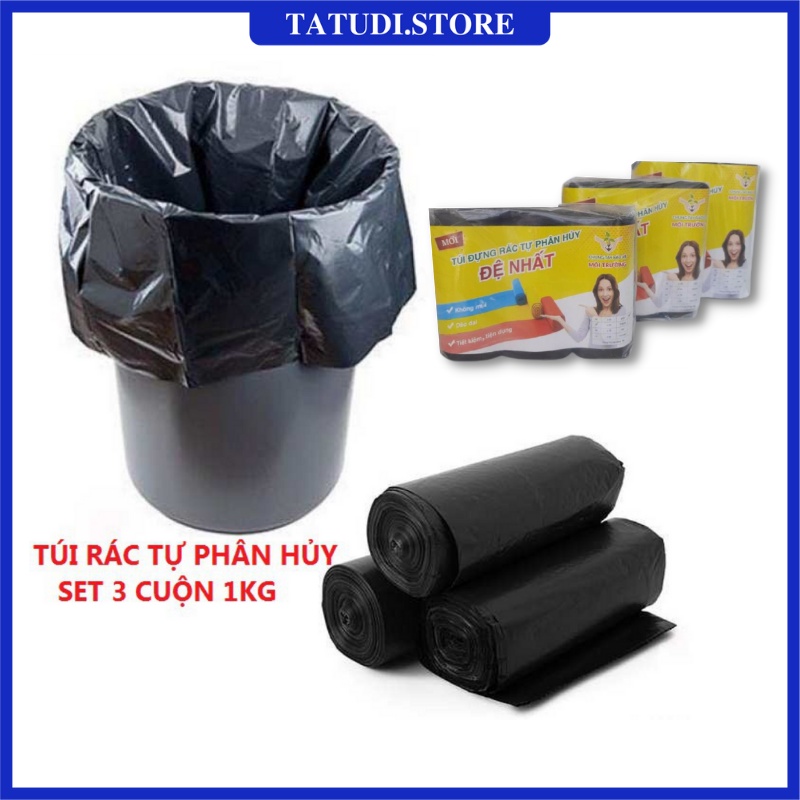 (Bịch 3 cuộn) Túi rác tự hủy sinh học an toàn vệ sinh tiện lợi cho mọi gia đình size 17cm x 14cm x 3cuộn x 1kg