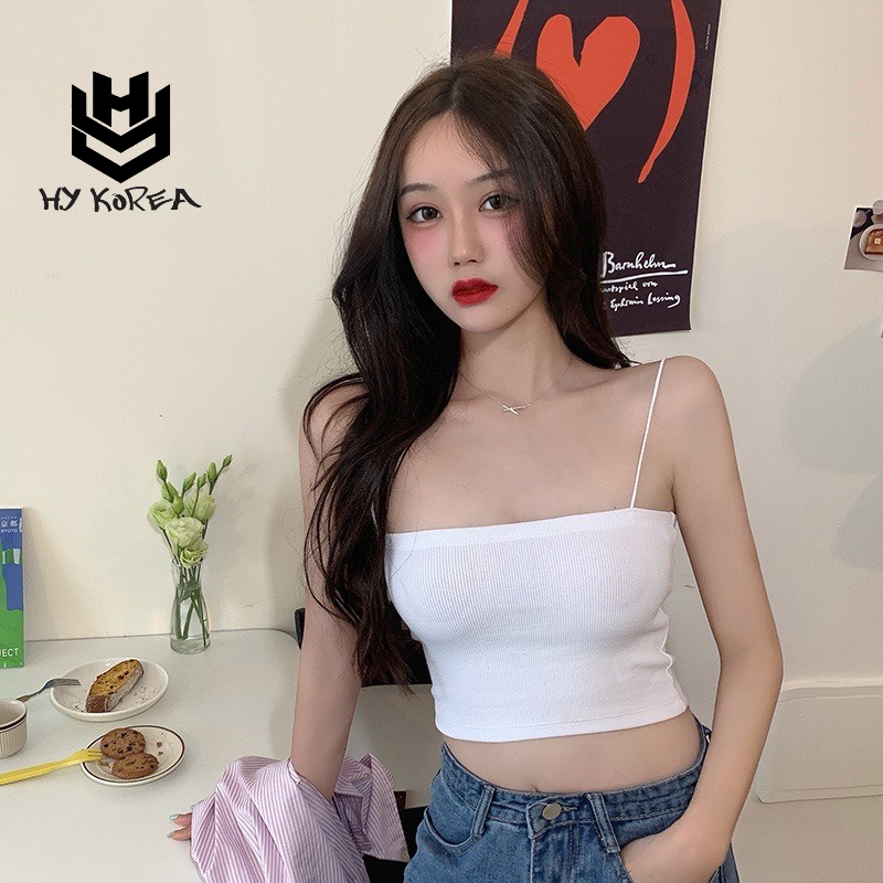 Áo 2 dây nữ croptop trơn HY KOREA dáng ngắn ôm Freesize