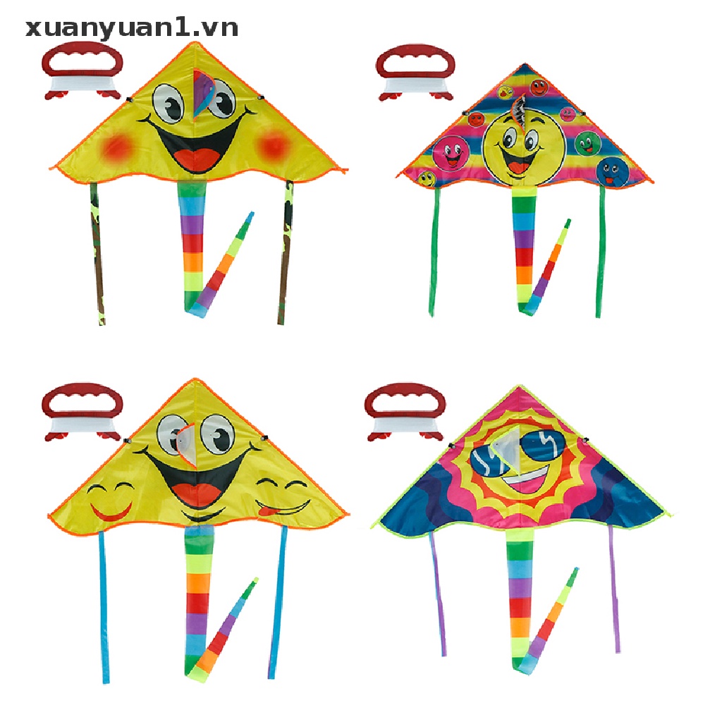 1 Bộ Diều Bay Thể Thao Ngoài Trời Hình Mặt Cười 80 * 45cm Có Tay Cầm 50m