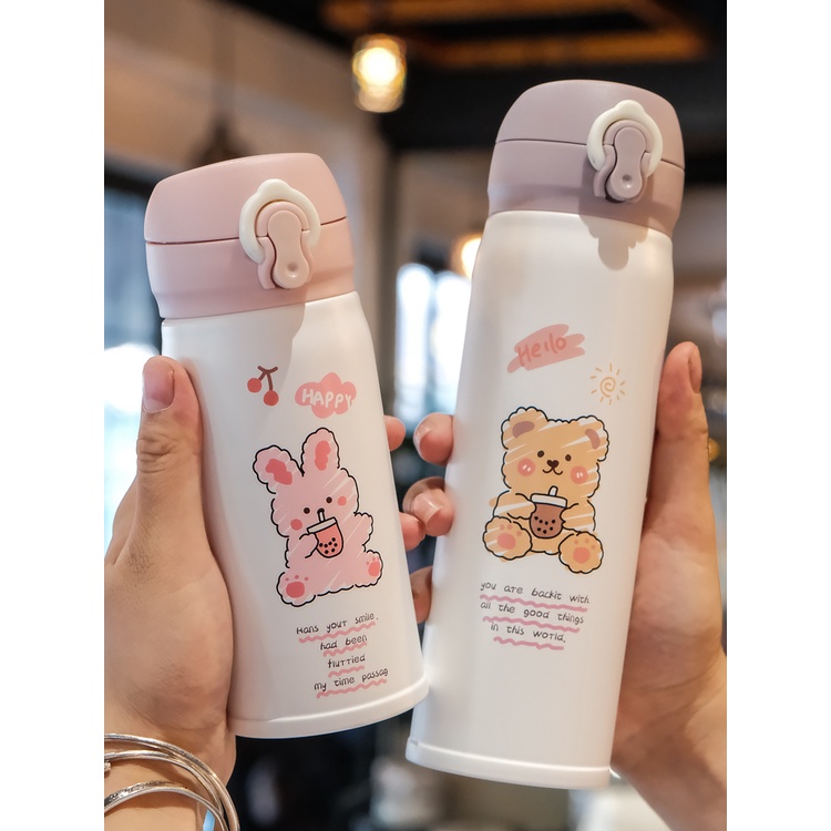 Bình nước giữ nhiệt dung tích lớn có nắp đậy đáng yêu tiện lợi dành cho học sinh tiểu học