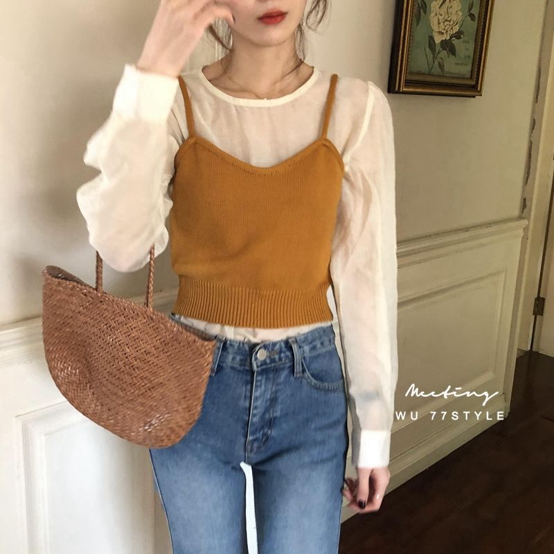 Áo gile hai dây dáng ôm màu trơn thanh lịch thời trang cho nữ