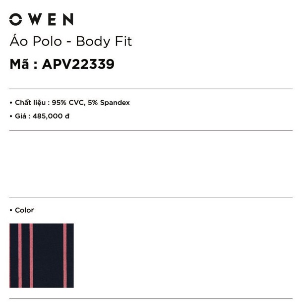 Áo Thun Polo Nam Ngắn Tay Có Cổ Bẻ OWEN APV22339 Áo Phông Màu Xanh Than Sọc Hồng Vải CVC Cao Cấp Dáng Body Fit Ôm Vừa