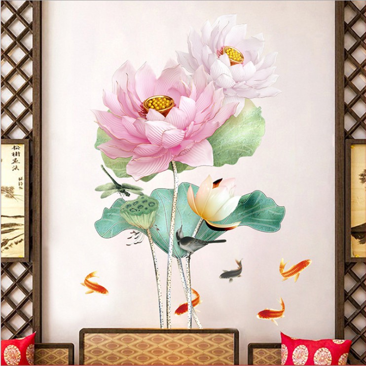 Decal dán tường Hoa sen 10 [FREESHIP 50K] trang trí nhà cửa đẹp bền rẻ AmyShop