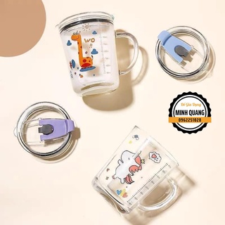 Cốc Pha Sữa Thủy Tinh Có Nắp Đậy Kèm Ống Hút Cho Bé, Cốc Thủy Tinh Có Vạch Chia ML Tiện Lợi