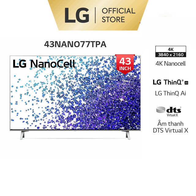 [Mã ELLGHOT giảm 5% đơn 3TR] Smart NanoCell Tivi LG 43 inch 4K 43NANO77TPA - Model 2021 - Miễn phí lắp đặt