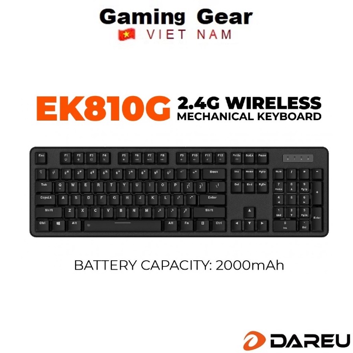 Bàn phím cơ không dây Gaming Dareu EK810G (Blue/ Brown/ Red D switch) - ICE WHITE Backlight