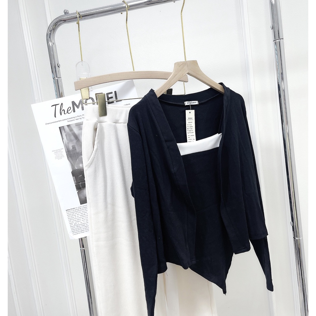 Set len tăm áo 2 dây vạt chéo áo len mongtoghi quấn ống suông MIVOSA DB136