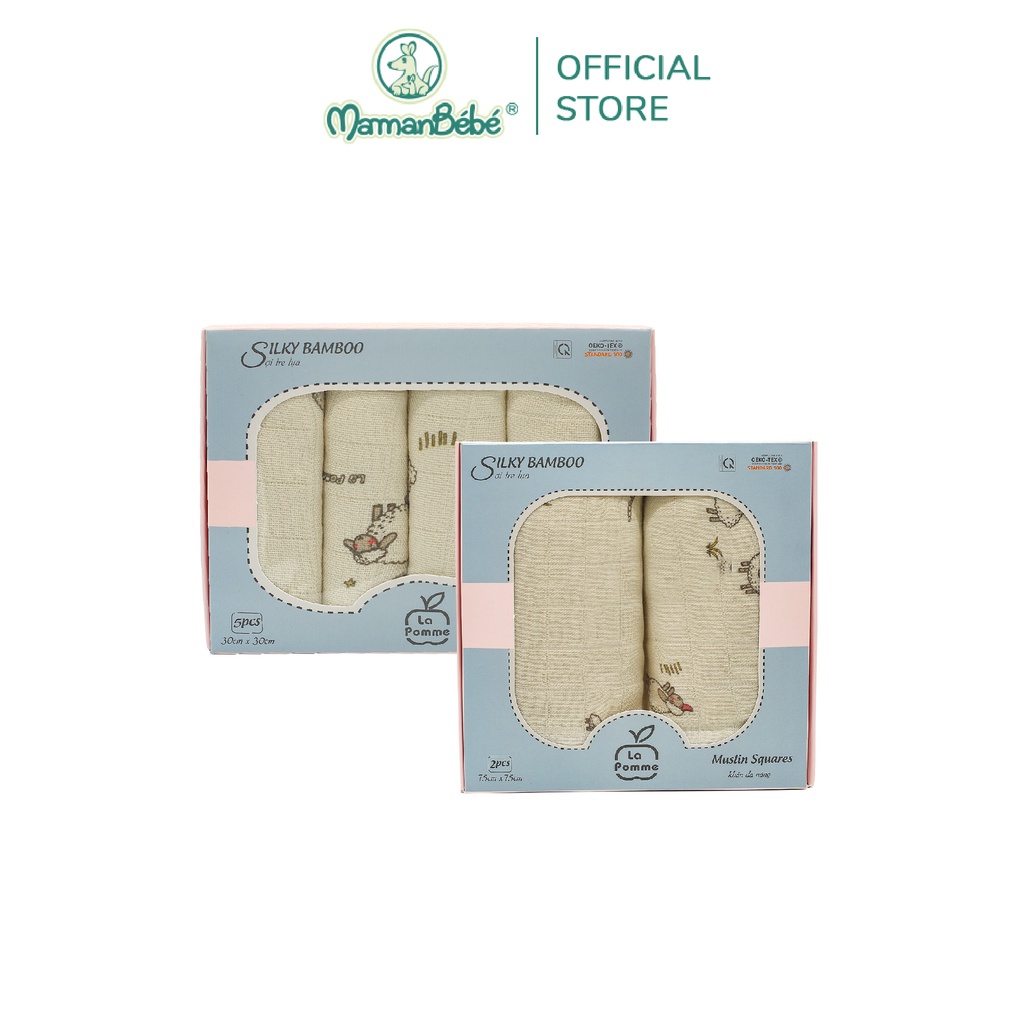Combo 2 loại khăn đa năng trẻ em K001 set 5 khăn (30x30cm) &amp; K002 set 2 khăn (75x75cm) la pomme - Pink Sheep