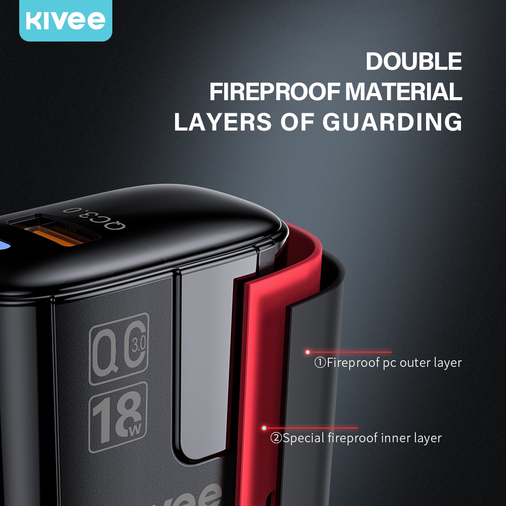 Củ sạc nhanh Kivee-AE98 18W 3A QC3.0 PD 3.0 kích thước nhỏ gọn tích hợp đèn LED chất lượng cao cho iPhone iPad Android
