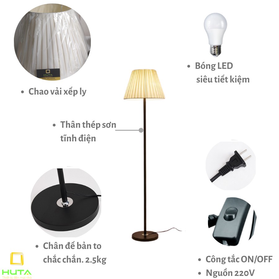 Đèn Cây Đứng Phòng Khách, Dùng Làm Đèn Sàn Trang Trí Nội Thất, Phòng Ngủ, Bóng Led, Chao Vải, Mã D1– HUTA shop