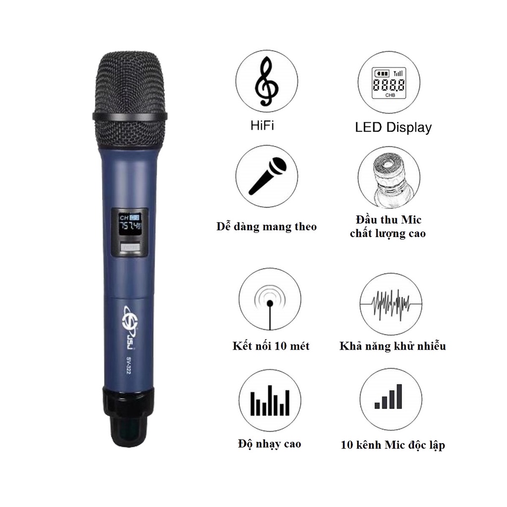 Micro karaoke không dây cao cấp JSJ SV322 tích hợp màn hình led chuyên nghiệp có đầu thu sóng giảm nhiễu