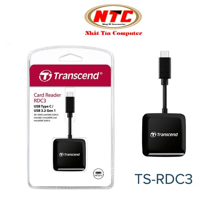 Đầu đọc thẻ nhớ TypeC Transcend TS-RDC3 Gen 1 - hỗ trợ khe microSD/SD (Đen)