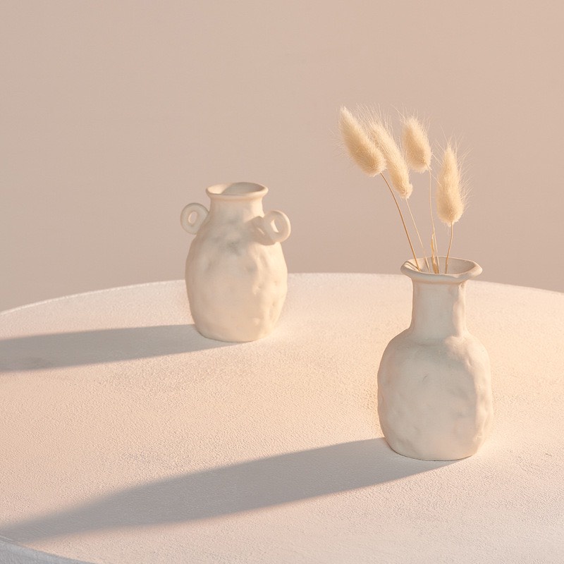 [Thanh Lý] Bình hoa gốm sứ trắng, dáng nhỏ mini, decor trang trí bàn trà, kệ sách (1 bình cao tầm 12-15cm)