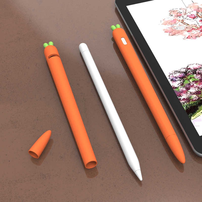 Ốp Silicon Apple Pencil 1, 2 Kiểu Củ Cà Rốt Tặng Kèm Nắp Bút Và 4 Chiếc Bọc Ngòi