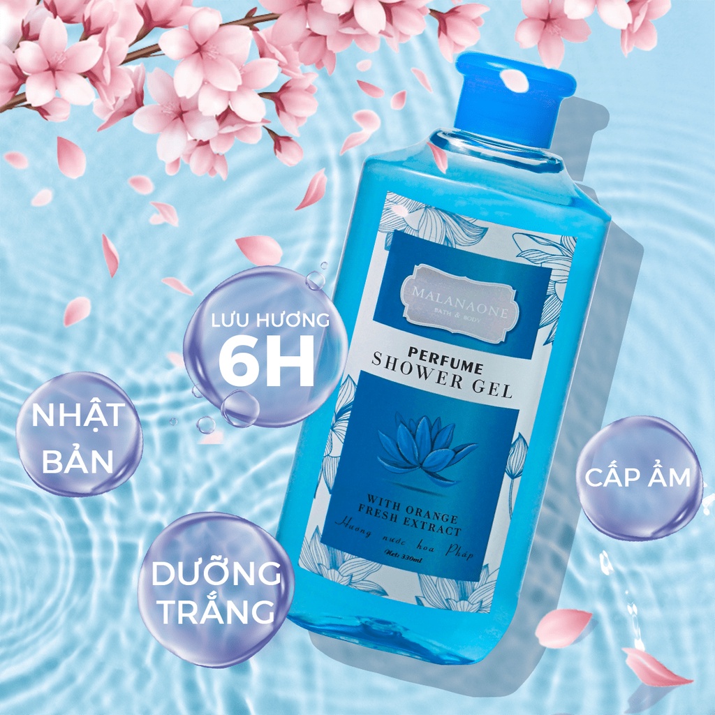 Sữa tắm trắng da, dưỡng da DIỆT KHUẨN toàn thân hương nước hoa Nữ Malanaone Okinawa, hương gió biển tươi mát 330ml