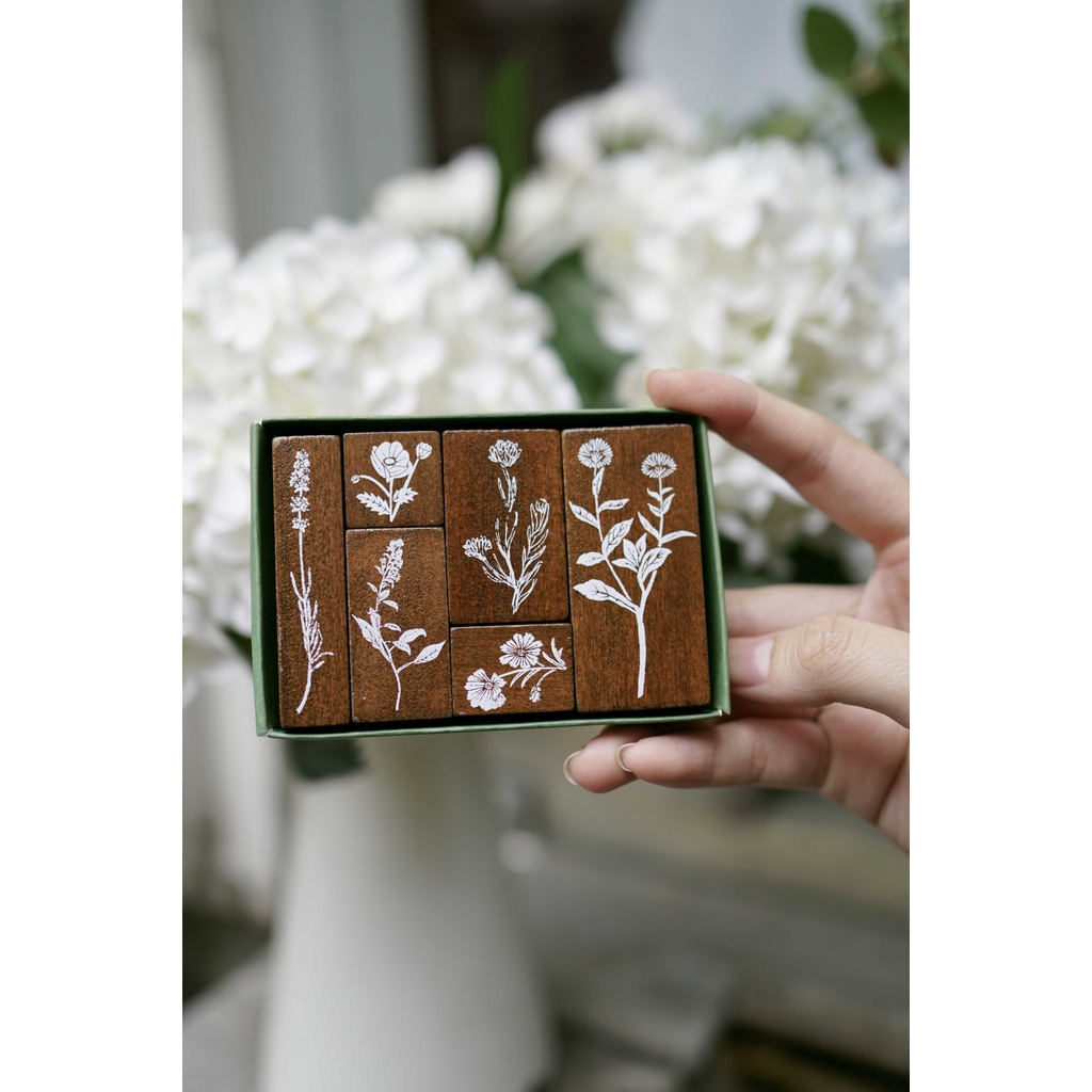 Bộ con dấu hoa lá - mẫu gỗ Vintage