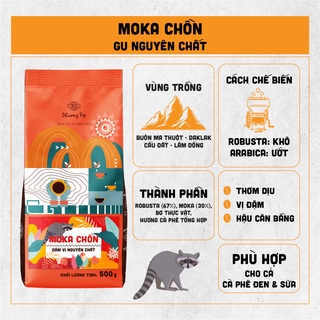 Cà phê rang xay Moka Chồn 500g thơm dịu, vị đậm, hậu cân bằng, Cà Phê Truyền Thống Phương Vy Coffee