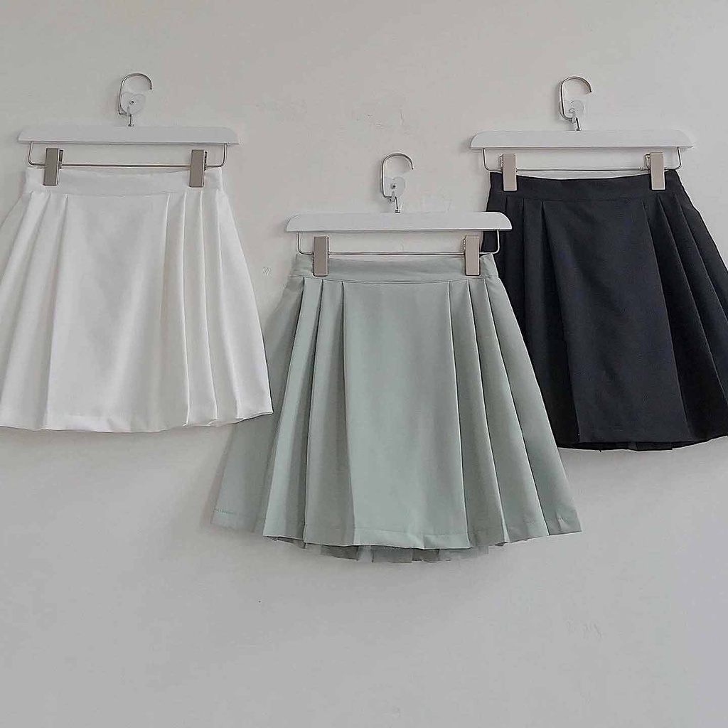 Chân Váy Xếp Ly Dáng Chữ A Lưng Cao Chân Váy Ngắn Style Hàn Quốc Có Quần Trong 3 Màu Đen Trắng Xanh Bơ ER 3192 Gous.go