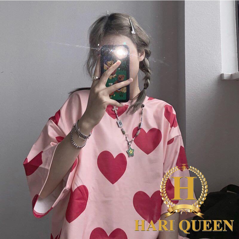 Áo Thun Tay Lỡ Trái Tim In Kín - CAMNHUNG Áo Thun Nam Nữ Unisex Hot Hit