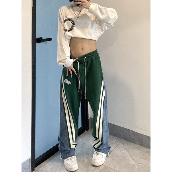 Quần Dài Denim Dáng Rộng Phong Cách Hip Hop Đường Phố Thời Trang Mùa Hè Cho Nữ