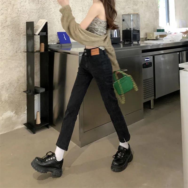 COZOK Quần jean xẻ tà lưng cao thời trang Versatile