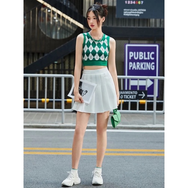 Áo mongtoghi kẻ caro croptop phong cách Hàn Quốc