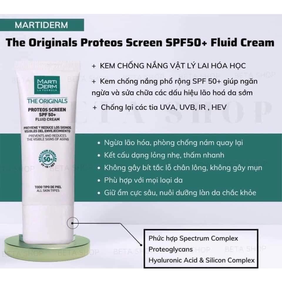 Kem Chống Nắng MartiDerm The Originals Proteos Screen SPF50+ Fluid Cream