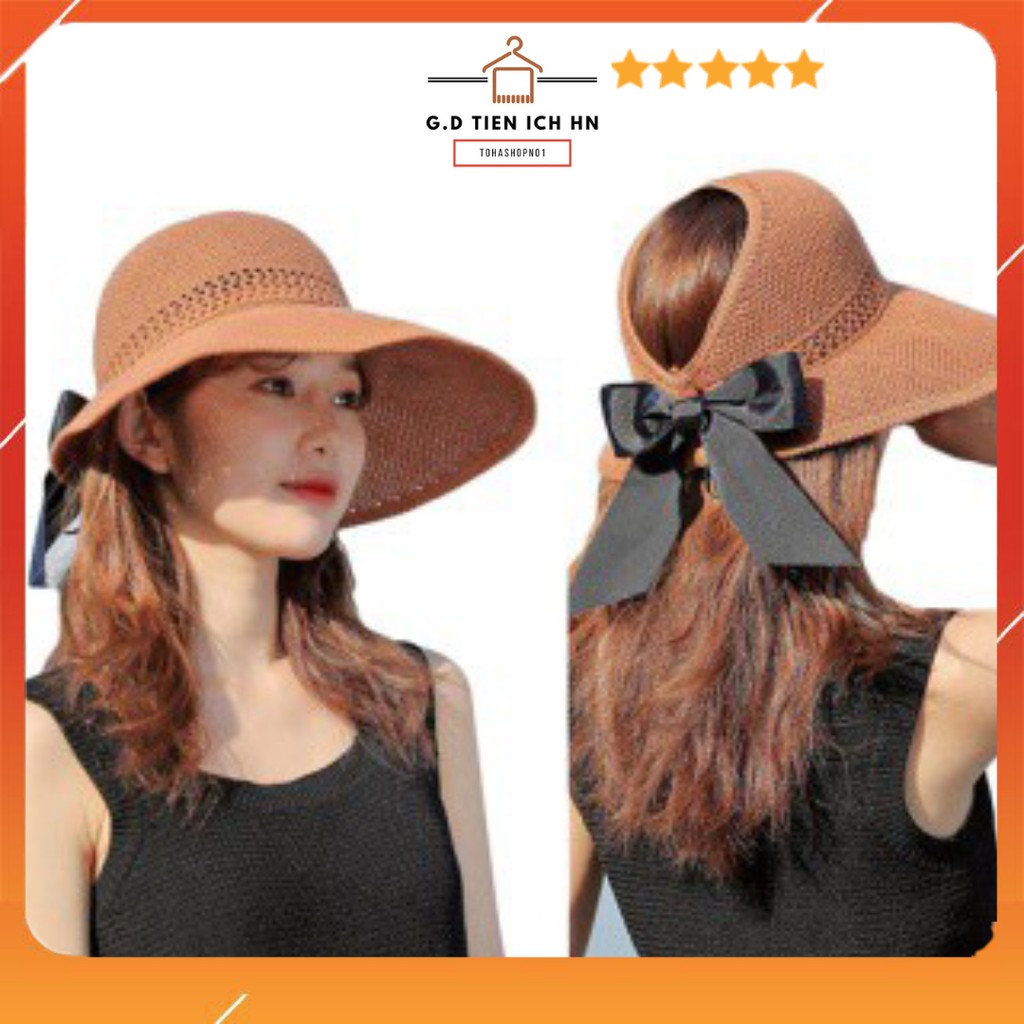 [Cao Cấp] Mũ Nửa đầu - Vành rộng chống nắng gắn nơ thời trang.