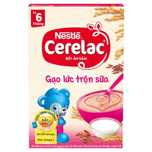 [ TẶng lục lạc con gấu] Combo 2 Hộp Bột Ăn Dặm Nestlé Cerelac Gạo Lức Trộn Sữa Và Cá Rau Xanh 200g/Hộp
