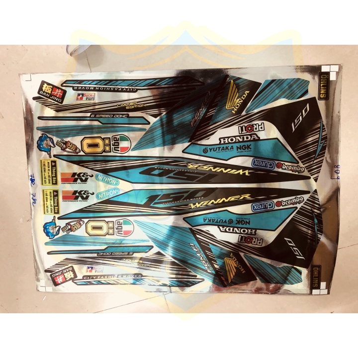 ( Quí khách vui lòng mang ra tiệm cho thợ dán ) Tem winner sọc Crom xanh đen