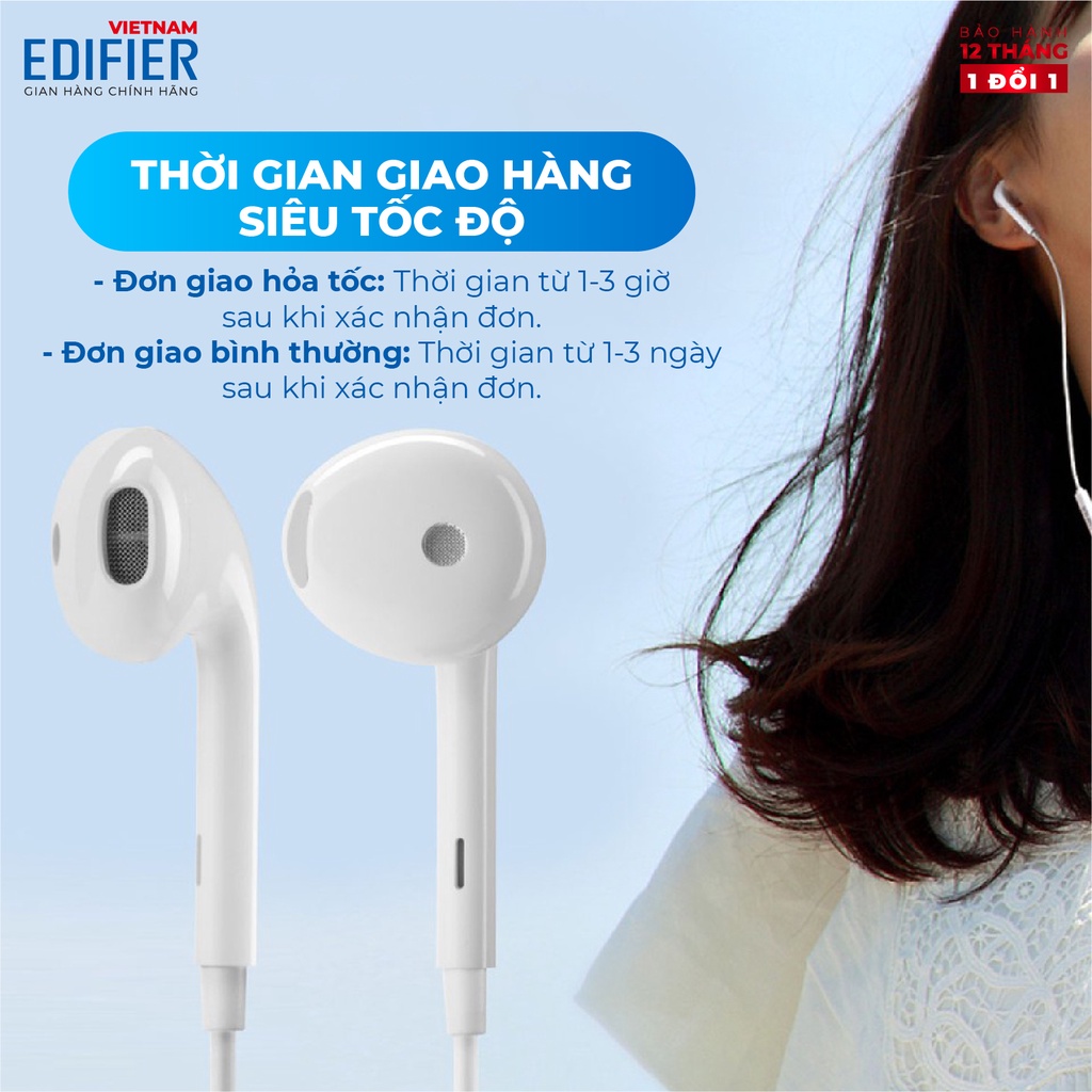 Tai nghe nhét tai có dây EDIFIER P180 PLUS Chân cắm 3.5 Chất liệu TPE dài 1.3m Bảo hành 12 tháng
