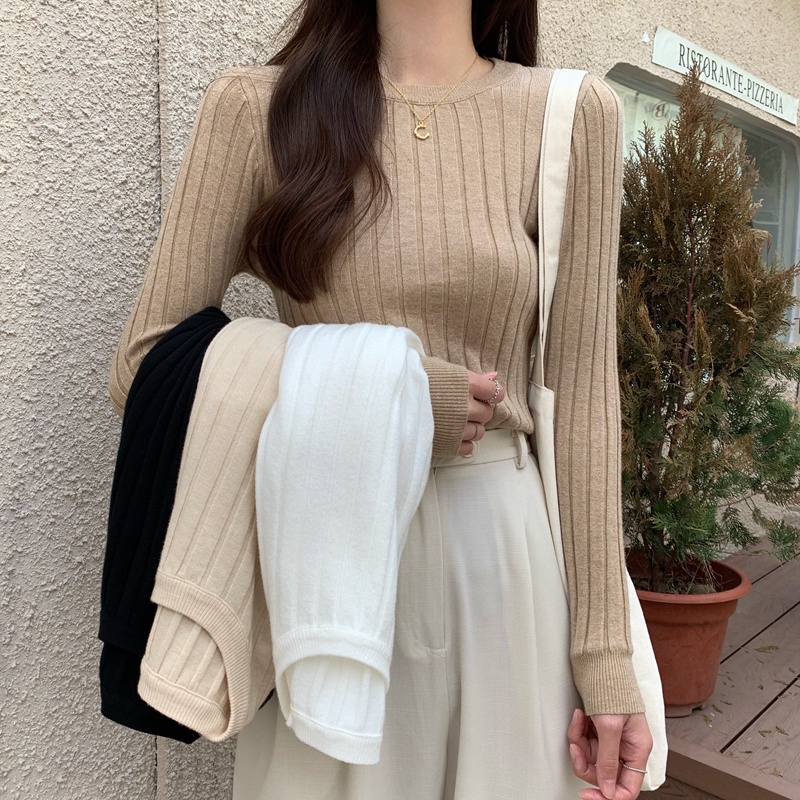 Áo dệt kim ZHELIHANGFEI tay dài dáng ôm phong cách cổ điển