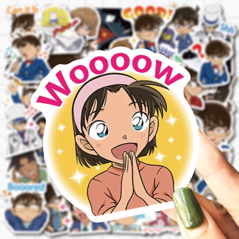 Bộ 50 Miếng Dán Hoạt Hình Thám Tử Conan Bằng Pvc Chống Thấm Nước Trang Trí Laptop / Mũ Bảo Hiểm