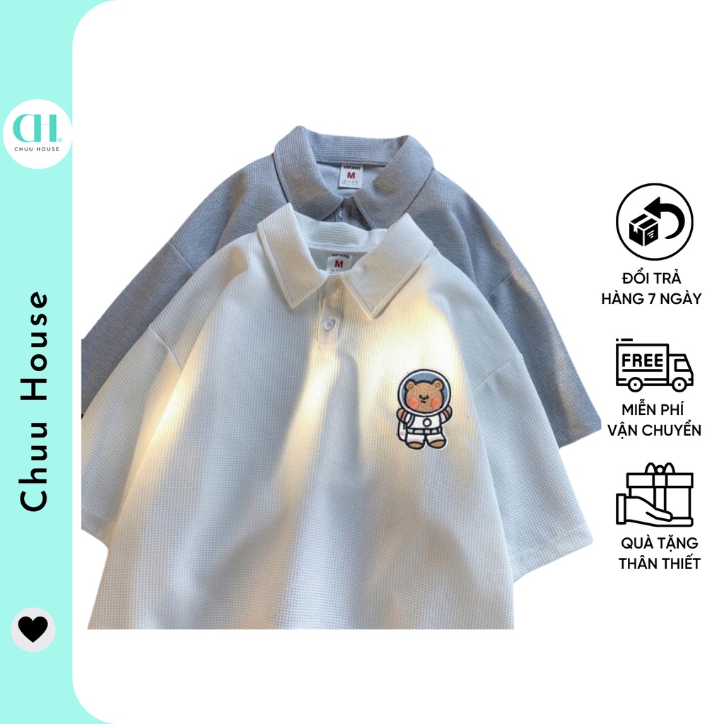 [Có Video + Ảnh Thật] Áo Polo Unisex Nam Nữ In Gấu Phi Hành Chất Tăm QC Form Rộng Cực Năng Động - Chuu House - CH0469