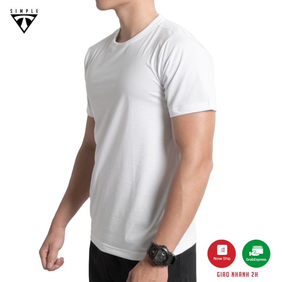 Áo Thun Nam Cotton cổ tròn TSIMPLE phông basic tay ngắn vải co giãn, dày dặn, form chuẩn màu Trắng | BigBuy360 - bigbuy360.vn