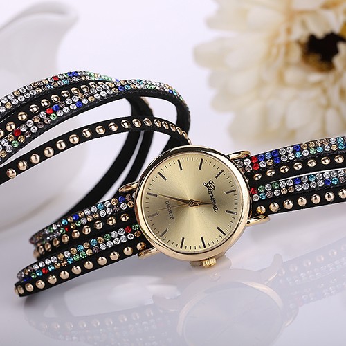 Đồng hồ Geneva dây đeo da lộn đính đá