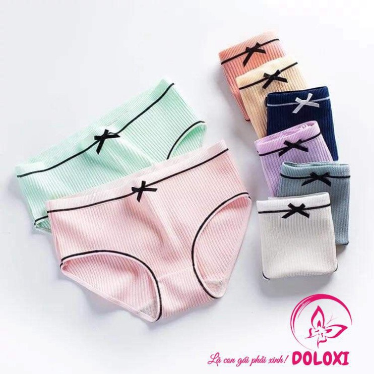 Quần lót nữ cotton tăm tre đính nơ điệu đà dễ thương gân 2 mặt siêu thoáng mát DLQ19