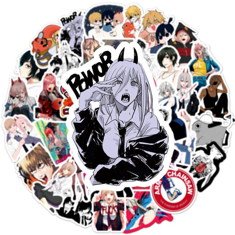 Bộ 50 Miếng Dán Trang Trí Sổ Tay Album Nhật Ký DIY Hình Nhân Vật Anime Dễ Thương Denji Makima Aki Hayakawa Power Pochita